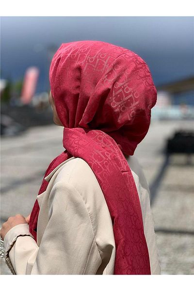 Baştacı Jacquard D Logo Rose Pink Cotton Shawl
