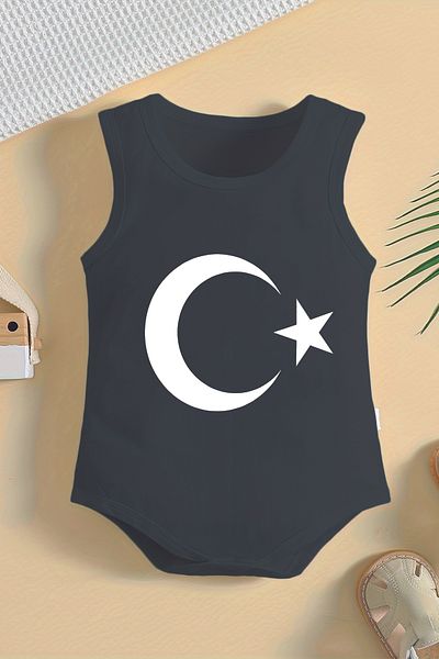 ADABEBEK 100% Cotton Crescent Star Printed Baby Bodysuit with Snap Fasteners 15646-4