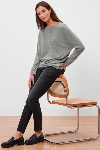 Tchibo Women Round Neck Long Sleeve Heather Top, Grey