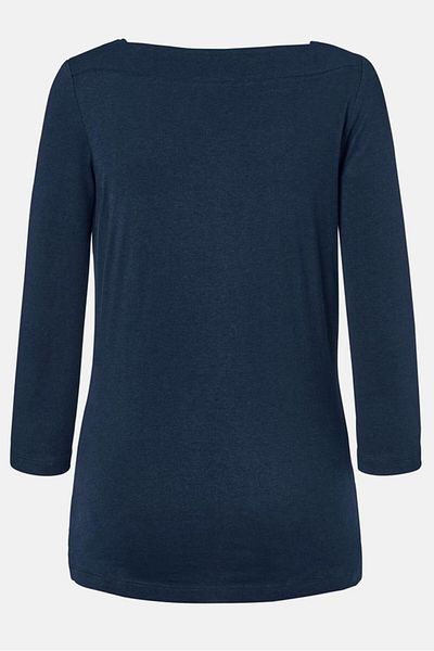 Tchibo Women Boat Neck Elbow Sleeve Plain Top, Navy