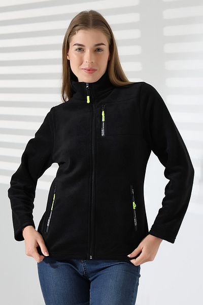 TİJA Black Fleece Cardigan - Anti Pilling Anti Pilling Jacket with Zipper and Pockets