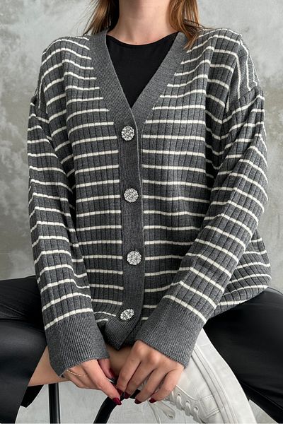 macharel jeans Wide Fit Tweed Look Striped Knitwear Cardigan