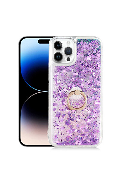 AQUA AKSESUAR Apple  iPhone 14 Pro Max Uyumlu Akışkan Simli Sıvılı Yüzüklü Pa...