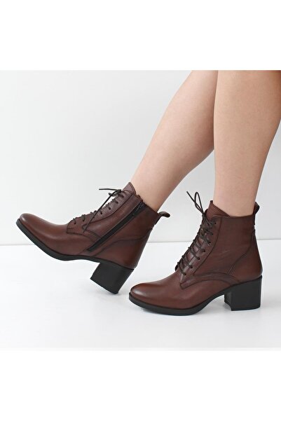 Celal Gültekin Kadın Taba Fermuarlı Kalın Topuklu Deri Bot