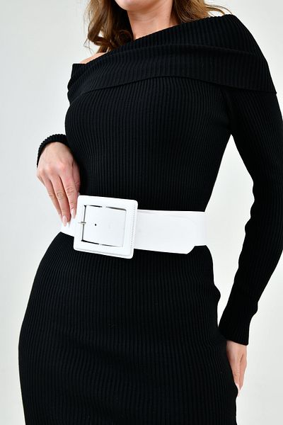 lovebox Curea albă din piele artificială pentru femei - Design elegant, cataramă, accesoriu de îmbrăcăminte cu bandă largă 15525