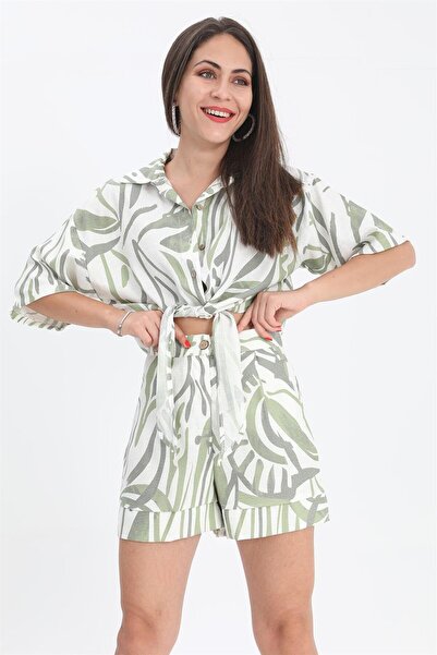 VAPUR TEKSTİL Шорти з високою талією та принтом з льоту - зелені