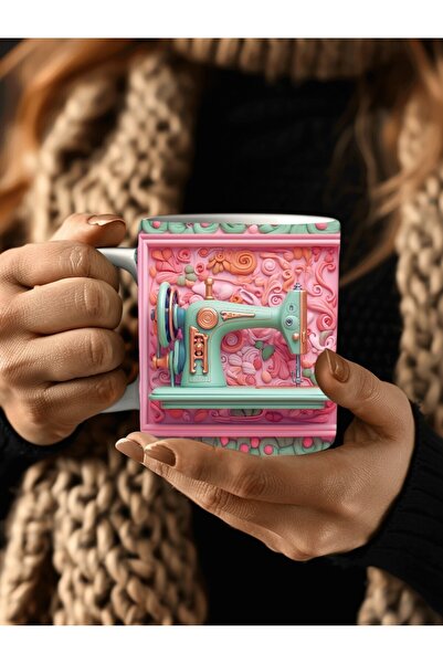 Evion Dikiş Makinası Baskılı 3D Tasarım Seramik Kupa Mug - Hediyelik Kupa Bardak