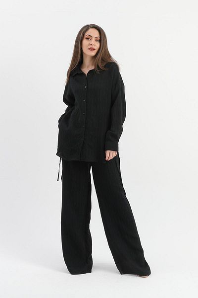 VAPUR TEKSTİL Black High Waist Pocket Crinkle Trousers