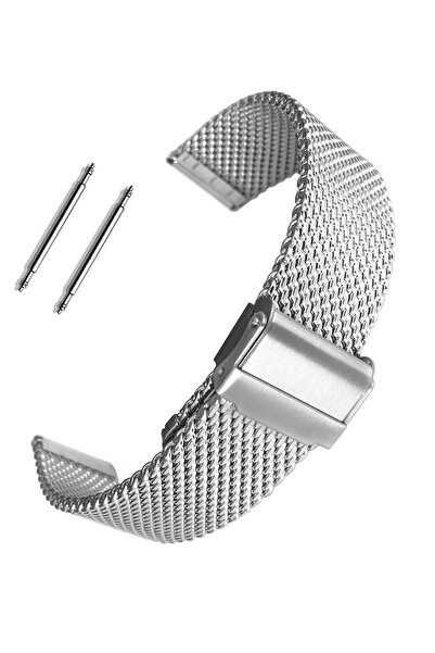Saatse 22mm Metalik Gri Gümüş Kalın Hasır Çelik Saat Kordonu Örgü Kayış