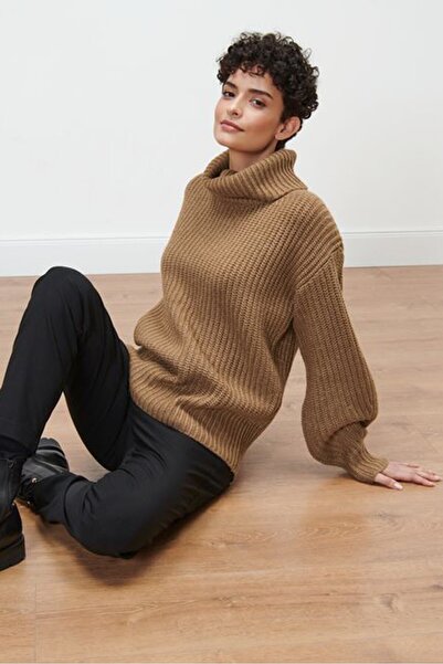 Tchibo Women Turtle Neck Textured Sweater, Tan