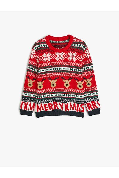 Koton Deer Print Crew Neck Long Sleeve Christmas Sweater