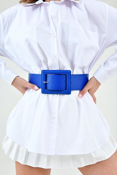 bayansepeti Piele artificială Design elegant Cataramă Banda largă Accesoriu pentru îmbrăcăminte Cureaua albastră 15525