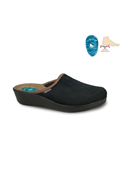 Ceyo papuci de casă de iarnă cu toc ortopedic negru
