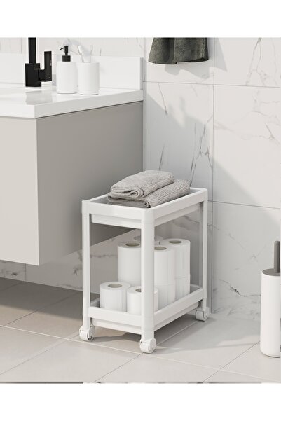 Bayev Maja White 2-рівнева колісна вішалка для рушників для ванної кімнати Шафа для кухні під прилавком Організатор для миючих засобів