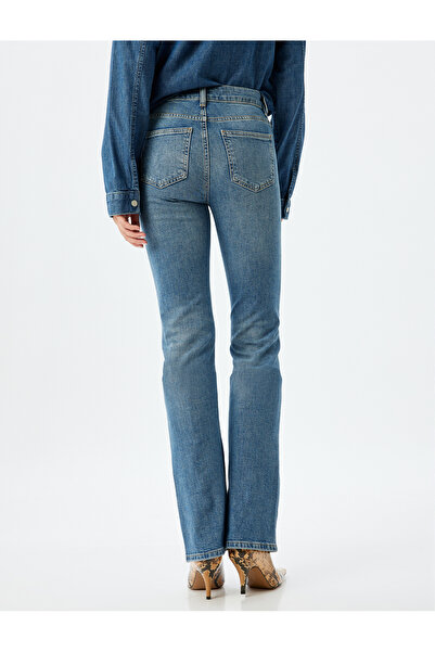 Koton Düşük Bel İspanyol Paça Slim Fit Düğmeli Cepli Kot Pantolon - Flare Jean