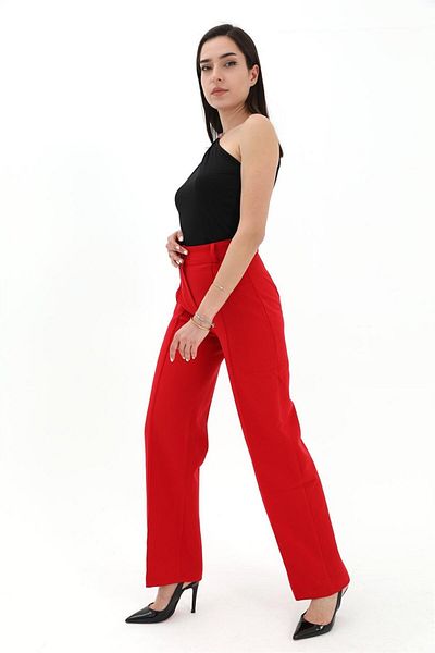 VAPUR Red Atlas Fabric Trousers - Beaded Front