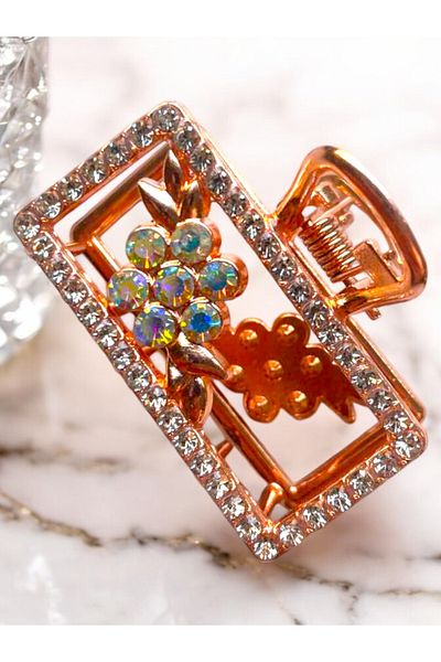GALATA GIFT Agrafă de păr dreptunghiulară cu zirconiu trandafir (argintiu) pentru femei - 4,5 cm Agrafă modernă New Trend Girl