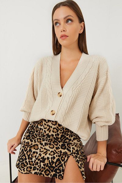 Bianco Lucci Dámská pletenina do vlasů pletená Cardigan 85001010
