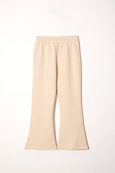 zepkids Crew nyakú, hosszú ujjú cıcek hímzéssel nyomtatott bézs színű lány dupla öltöny