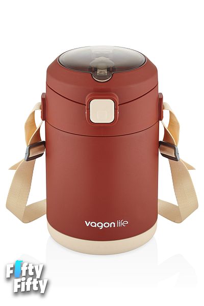 Vagonlife 1.8Lt 2-Bowl Steel Food Thermos - Leak-Proof Vacuum Pot with Carrying Strap - Ff10