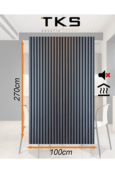 TKS Kapı Dekoratif Akustik Ahşap Duvar Paneli 100*270cm (ANTRASİT RENK)- Isı ...