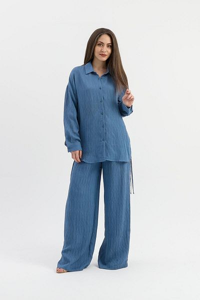 VAPUR TEKSTİL Pantaloni indigo cu buzunare cu talie înaltă