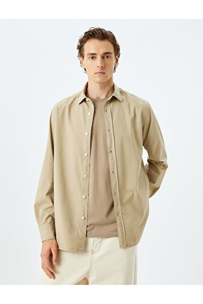 Koton Basic Gömlek Uzun Kollu Yarım İtalyan Yaka Düğmeli Pamuklu Regular Fit