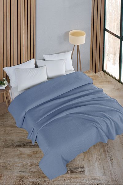 Evim Cuvertura de pat pentru bebelusi din fagure albastru din bumbac 200x230 CM 2 locuri