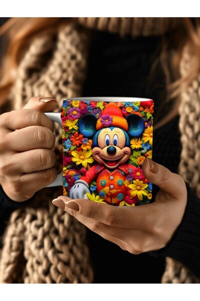 Evion Mickey Mouse Baskılı 3D Tasarım Seramik Kupa Mug - Hediyelik Kupa Bardak