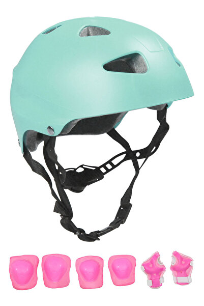 Sportaj Turkuaz Çocuk Kaskı Spor Koruyucu Kask Pembe Dizlik Dirseklik Donanım...