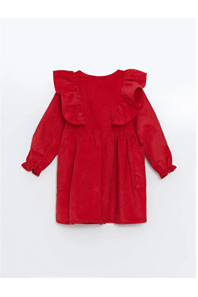 LC Waikiki Lcw Kids Ecru Crew Neck Velvet Girl's Dress