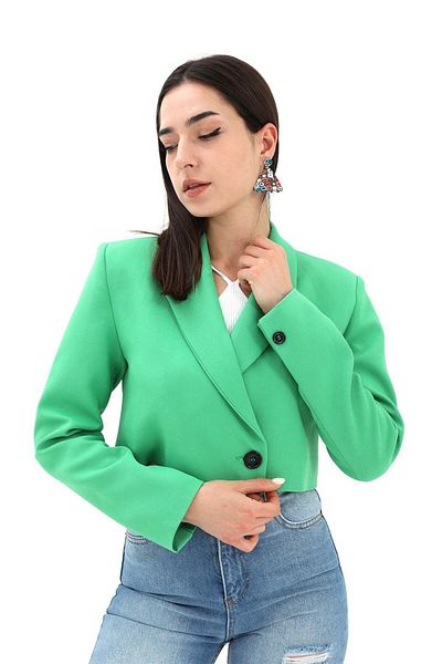 VAPUR Jachetă scurtă verde Crop Blazer