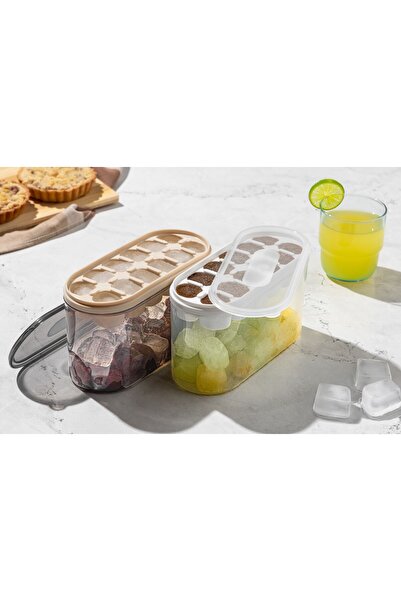 Milat Store 12 Hazneli Buzluk Saklama Kabı-Buz Stoklama Haznesi- 12'li Buz Kalıbı Şeffaf Beyaz