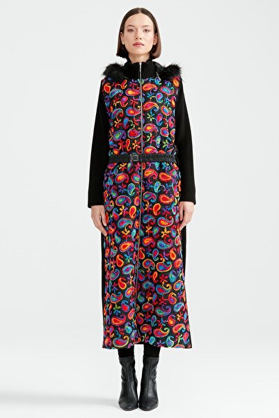 Tığ Triko ŞAL DESENLİ KAPİTONELİ TRİKO KABAN SİYAH