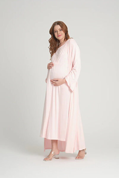 CT MODA طقم ثوب نوم للحوامل مصنوع من القطن بنسبة 100% بتصميم وردي اللون للنساء