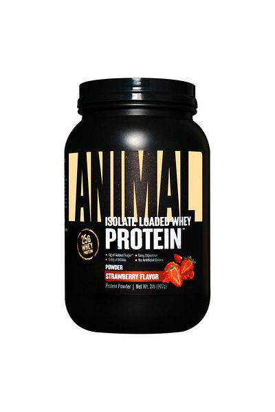 Universal Nutrition Animal Whey Isolate Loaded, Strawberry, 2 LB, 25 g Protein Per Serving Scoop