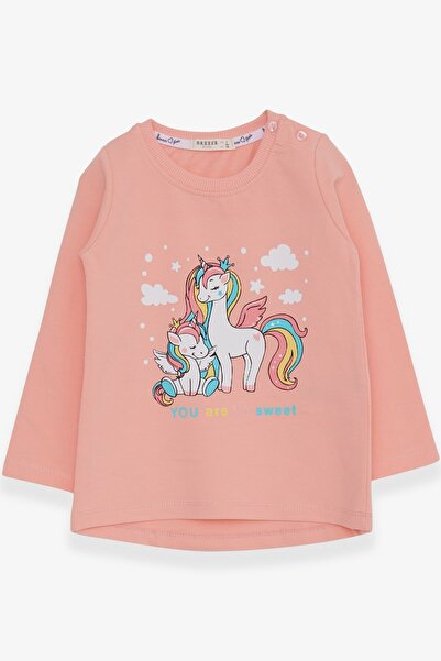 Breeze Kız Çocuk Sweatshirt Sevimli Unicorn Baskılı 1-4 Yaş, Somon