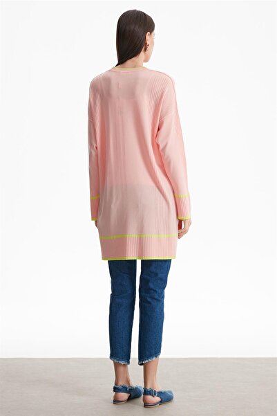 Tığ Triko Çizgi Detaylı Rayon Tunik Powder