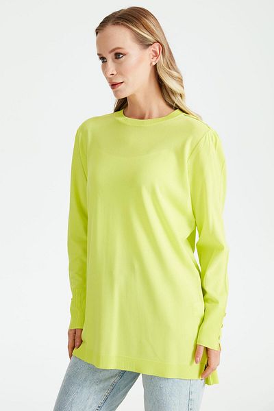 Tığ Triko RAYON TUNIC NEON WITH STRINGED ARMS AND BUTTON DETAIL