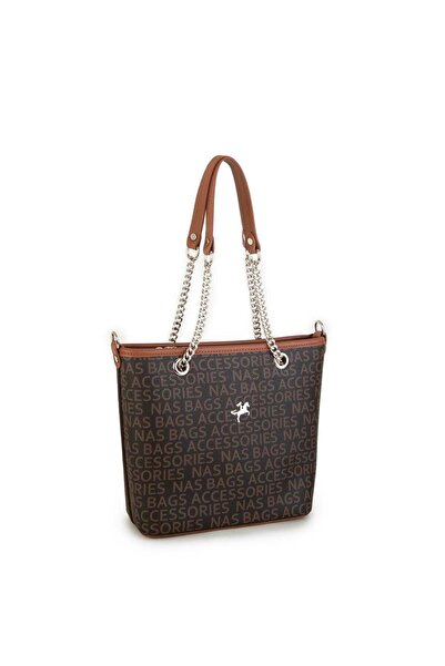 Nas Bag Жіноча сумка через плече, кавова, з написом