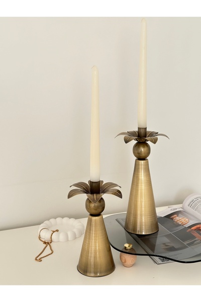 Shura Homeware Flowers Metal Şamdan Mumluk 2li  Dekoratif Obje