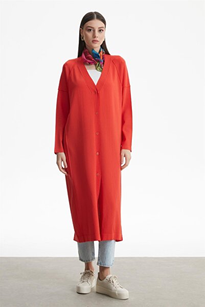 Tığ Triko TERS DİKİŞ DETAYLI RAYON HIRKA KIRMIZI