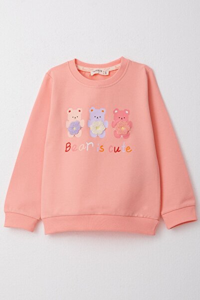 Breeze Kız Çocuk Sweatshirt Sevimli Ayıcıklar Baskılı 1.5-5 Yaş, Somon