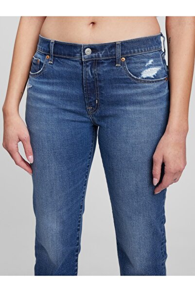 GAP Kadın Koyu Mavi Mid Rise Washwell™ Girlfriend Jean Pantolon