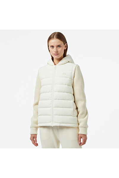 Lacoste Kadın Regular Fit Kapüşonlu Beyaz Mont