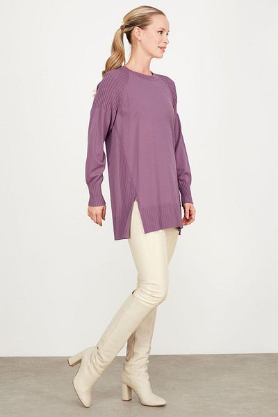 Tığ Triko RAYON TUNIC VIOLET WITH SLIT SIDE
