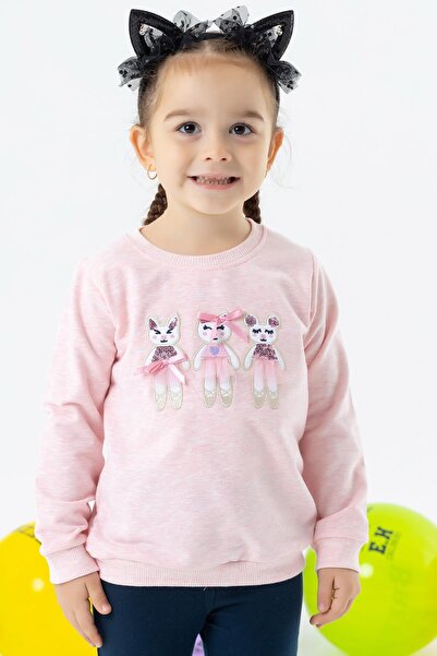 Breeze Kız Çocuk Sweatshirt Sevimli Hayvancıklar Baskılı 1.5-5 Yaş, Somon Melanj