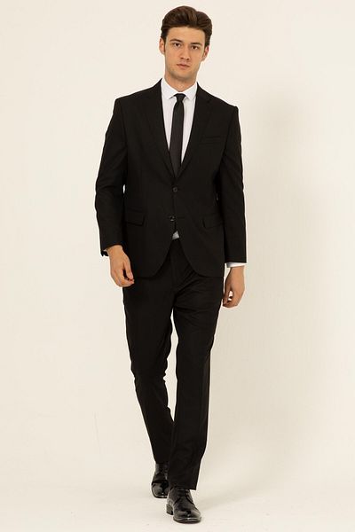 SÜVARİ Süvari Black 6 Drop Comfortable Fit No Vest Suit