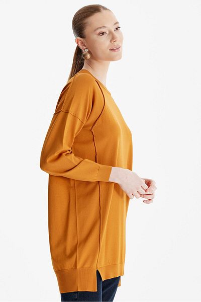 Tığ Triko Mustard Colored Basic Knitwear Tunic - Reverse Sewn Detail