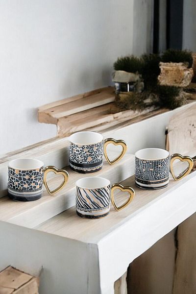 Digithome Artemis Porcelain 4-Piece Gold Gilt Mug Set – Kai-05490